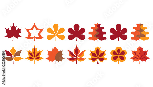 Canvastavla A vibrant collection of stylized autumn leaves in various shapes and fall colors, perfect for seasonal designs and decorative elements