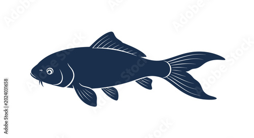 Dark Blue Koi Fish Silhouette, Isolated on White Background