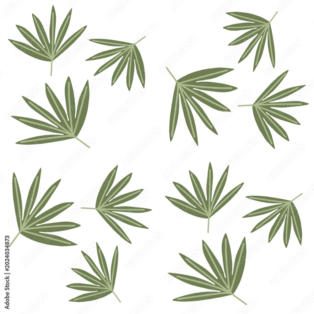 Fototapeta premium Palm leaves set seamless pattern