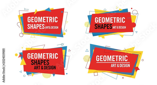 Set of modern colorful geometric shape banners for art and design background