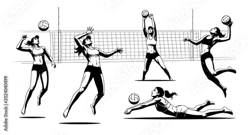Photos Beach Volleyball Players Action - Set of Dynamic Poses, Women's Sport