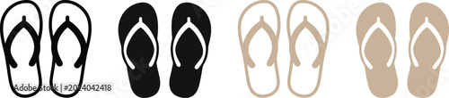 Foto Set of flip flop sandal icons in black and beige outline and solid styles for su