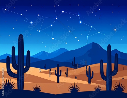 Desert night sky with constellation