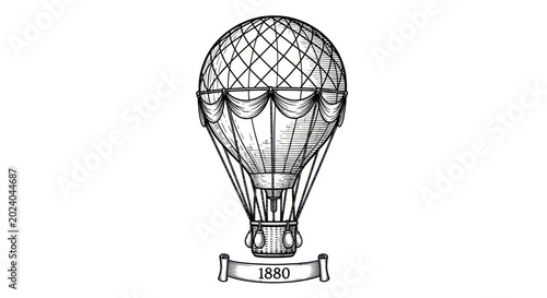 Photos Vintage Hot Air Balloon Illustration with 1880 Banner - Retro Travel Concept