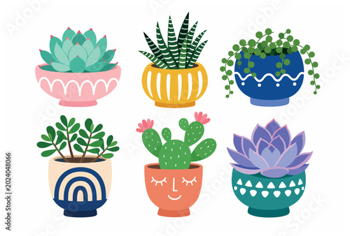 Quadro su tela Colorful Cartoon Succulent Plants.