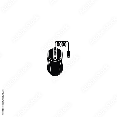Photos The illustration shows a computer mouse with a cord and plug.