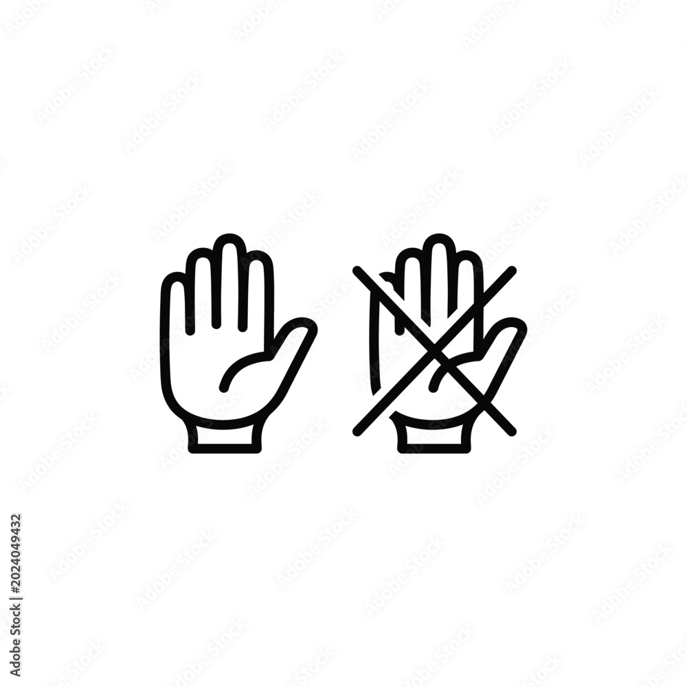 Fototapeta premium Two hands one with palm facing forward and the other with a prohibition symbol over it