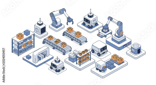 Isometric Industrial Automation Technology Set.