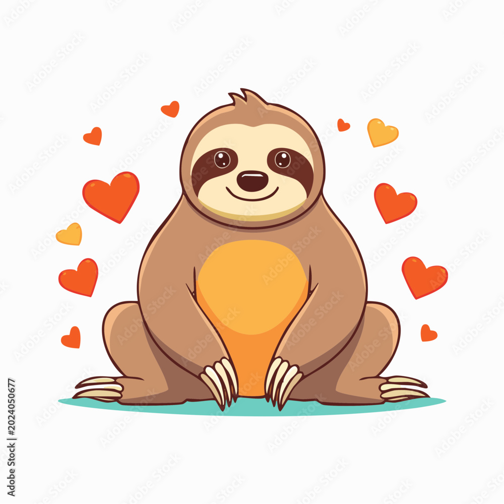 Fototapeta premium Cute cartoon sloth with hearts