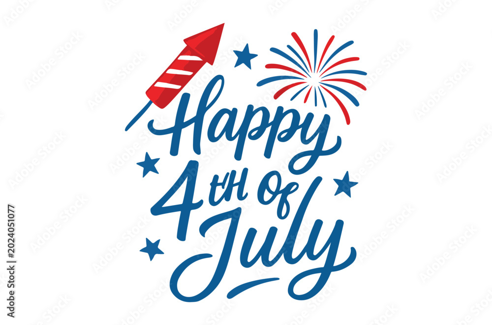 Obraz premium Festive fourth of july illustration with fireworks and handwritten text