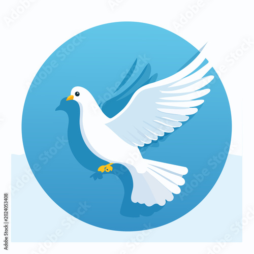 White Dove Flying in Blue Circle