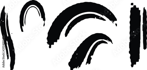 Tableau sur toile Abstract black brush stroke shapes and elements with splatter abstract illustrat