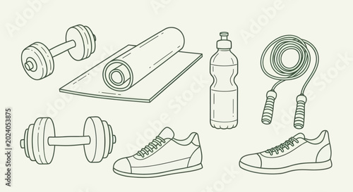 Schilderij op canvas Fitness equipment and accessories for a healthy lifestyle.