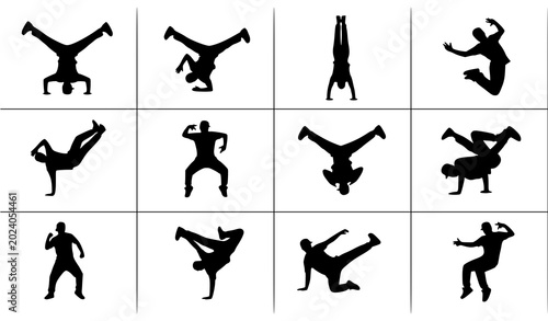Foto Street Dance Silhouette Vector Set Breakdance Move Collection