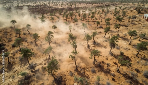 Young reforestation area facing severe wind erosion challenges