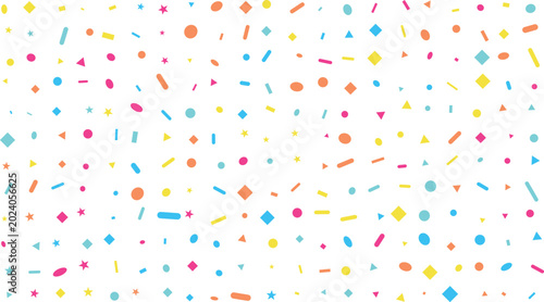 Colorful confetti scatter pattern on white background festive celebration design