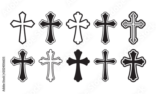 Photography Cross symbols set isolated on white background, christian faith elements vector collection