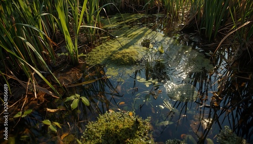 Freshwater spring emerging inside restored wetland ecosystem habitat