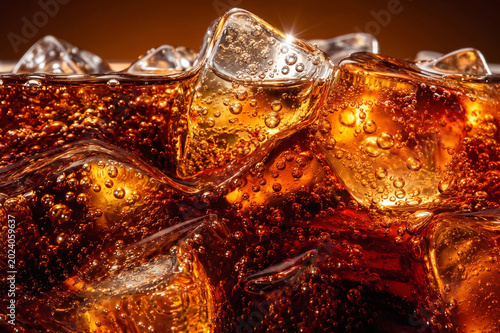 Refreshing Cold Cola Drink with Ice Cubes Close Up