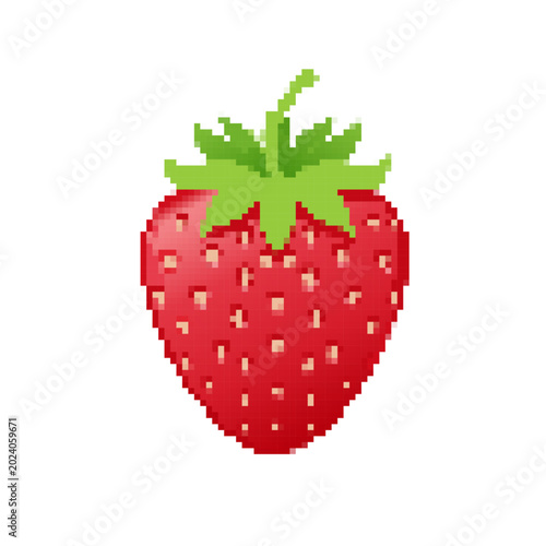 Nostalgic Red Strawberry Pixel Art Icon for Retro Game Asset