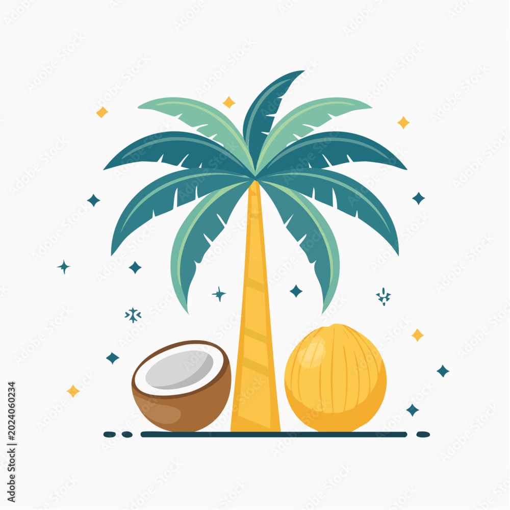 Obraz premium Stylized Coconut Palm Tree with Coconuts