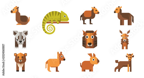 Photography Geometric Animal Collection: Chameleon, Lion, Llama, Deer, Badger, Horse