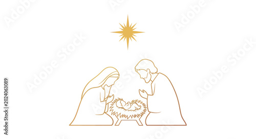 Bild auf Leinwand Nativity Scene: Mary, Joseph, and Baby Jesus under the Star of Bethlehem
