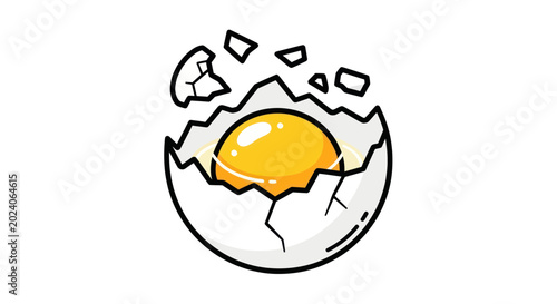 Canvastavla Cracked Egg with Golden Yolk and Shell Fragments, Isolated on White