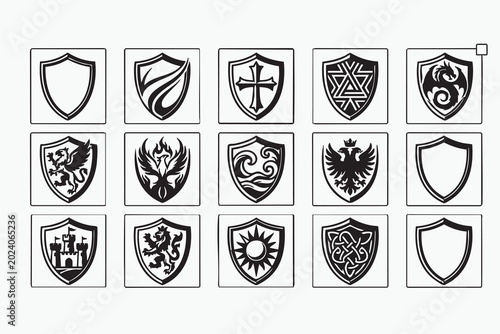 Minimalist Shield Badge Vector Set 15 Blank Crests for Logo Design