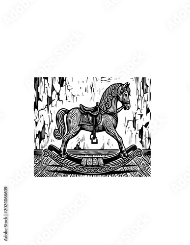 Rocking wooden horse toy on base