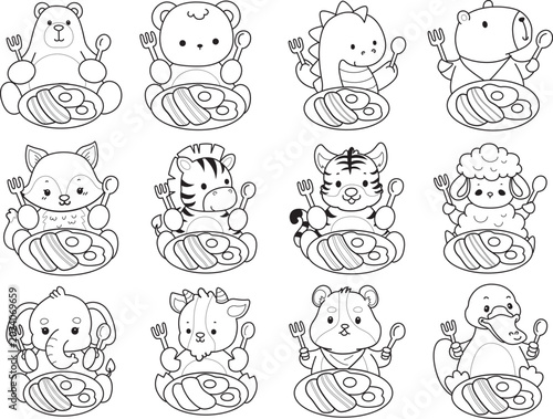 Photography Coloring pages of cute wild animals and pet. Outline of animals
