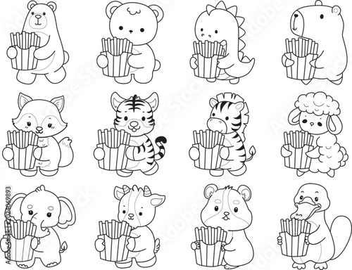 Canvas Print Coloring pages of cute wild animals and pet. Outline of animals