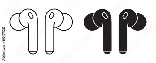 Tableau sur toile Wireless earbud icons set featuring outline and solid silhouettes for modern audio gadgets design elements