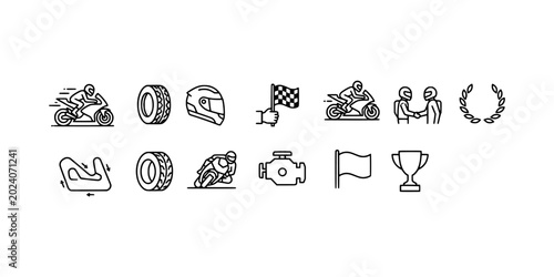 Foto Icon set collection of professional motorcycle racing championship, including sp