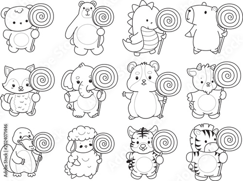 Photography Coloring pages of cute wild animals and pet. Outline of animals
