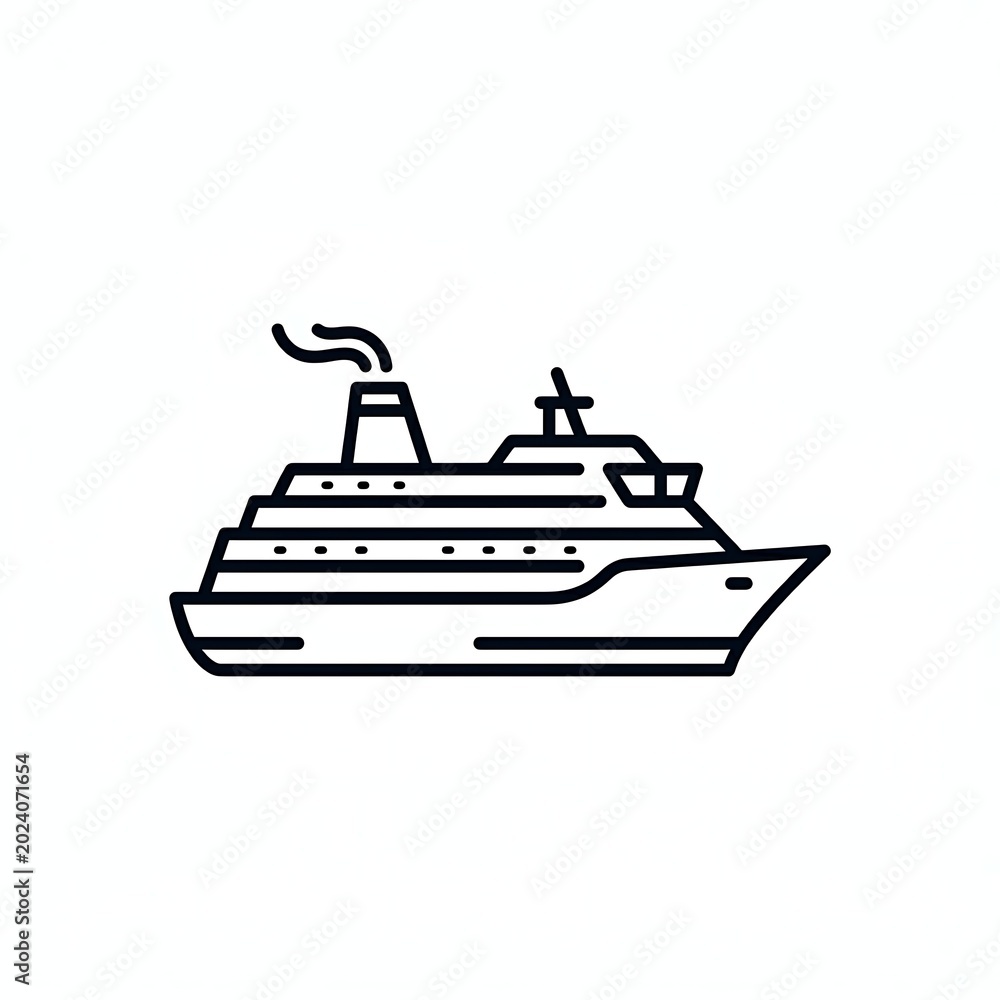 Naklejka premium Cruise ship icon black and white illustration on white background
