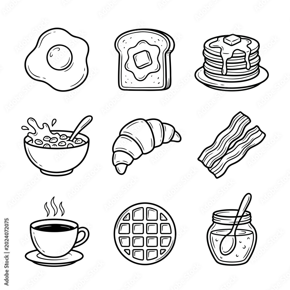 Fotografie Breakfast food and drink items.