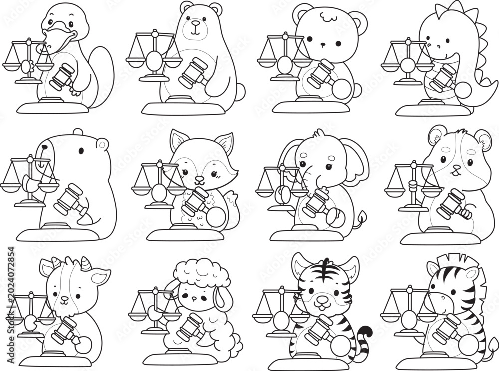 Fototapeta premium Coloring pages of cute wild animals and pet. Outline of animals 