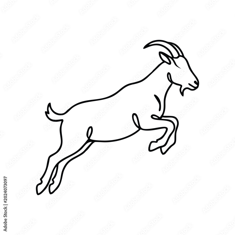 Fototapeta premium Jumping goat minimalist continuous line drawing illustration