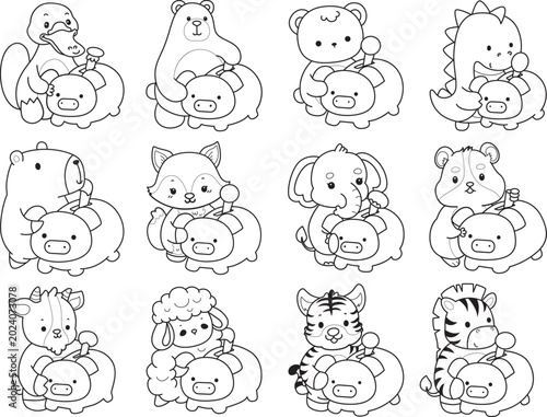 Photography Coloring pages of cute wild animals and pet. Outline of animals