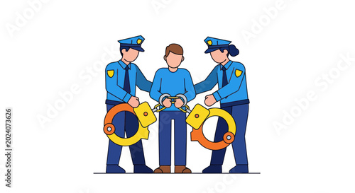 Slika na platnu Police Arresting Suspect with Handcuffs, Justice Concept Illustration