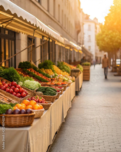 street market food, commercial stock photo style, warm realistic tones, Generate AI 