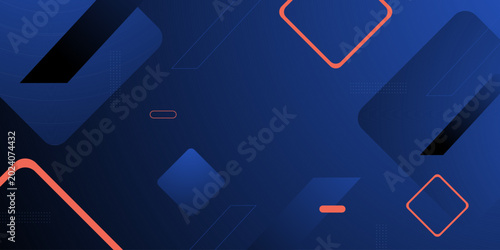 Abstract dark blue background with overlap orange square arrow shape and lines pattern element concept design. Simple and trendy banner style.