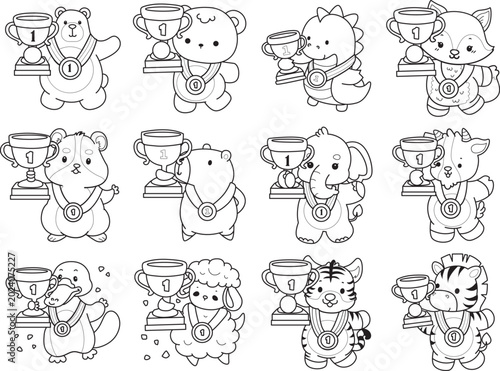 Canvas Print Coloring pages of cute wild animals and pet. Outline of animals