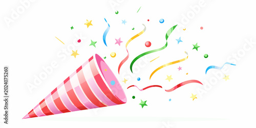Foto party popper shooting confetti pink and white striped cone
