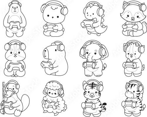 Photography Coloring pages of cute wild animals and pet. Outline of animals