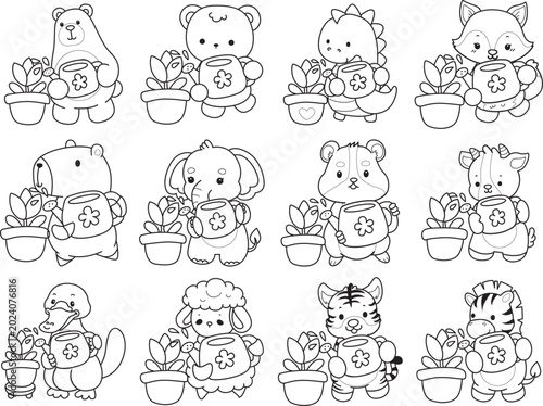 Canvas Print Coloring pages of cute wild animals and pet. Outline of animals