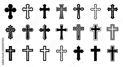 Obraz na płótnie Collection of Christian Cross Symbols, Religious Icons, Faith and Spirituality