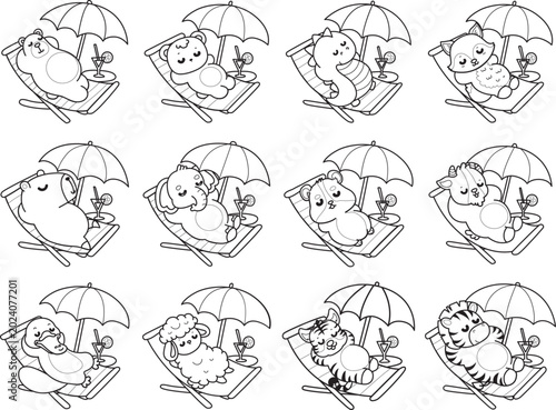 Photography Coloring pages of cute wild animals and pet. Outline of animals