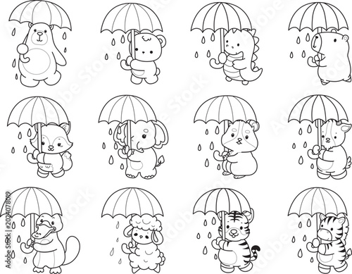 Canvas Print Coloring pages of cute wild animals and pet. Outline of animals